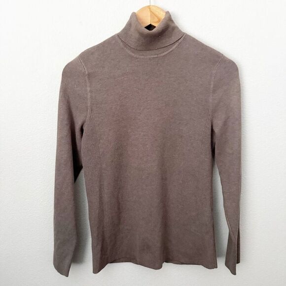 Chico's Sweaters - CHICO'S | Brown Taupe Lightweight Turtleneck Sweater Ribbed | Size 1 (8, Medium)